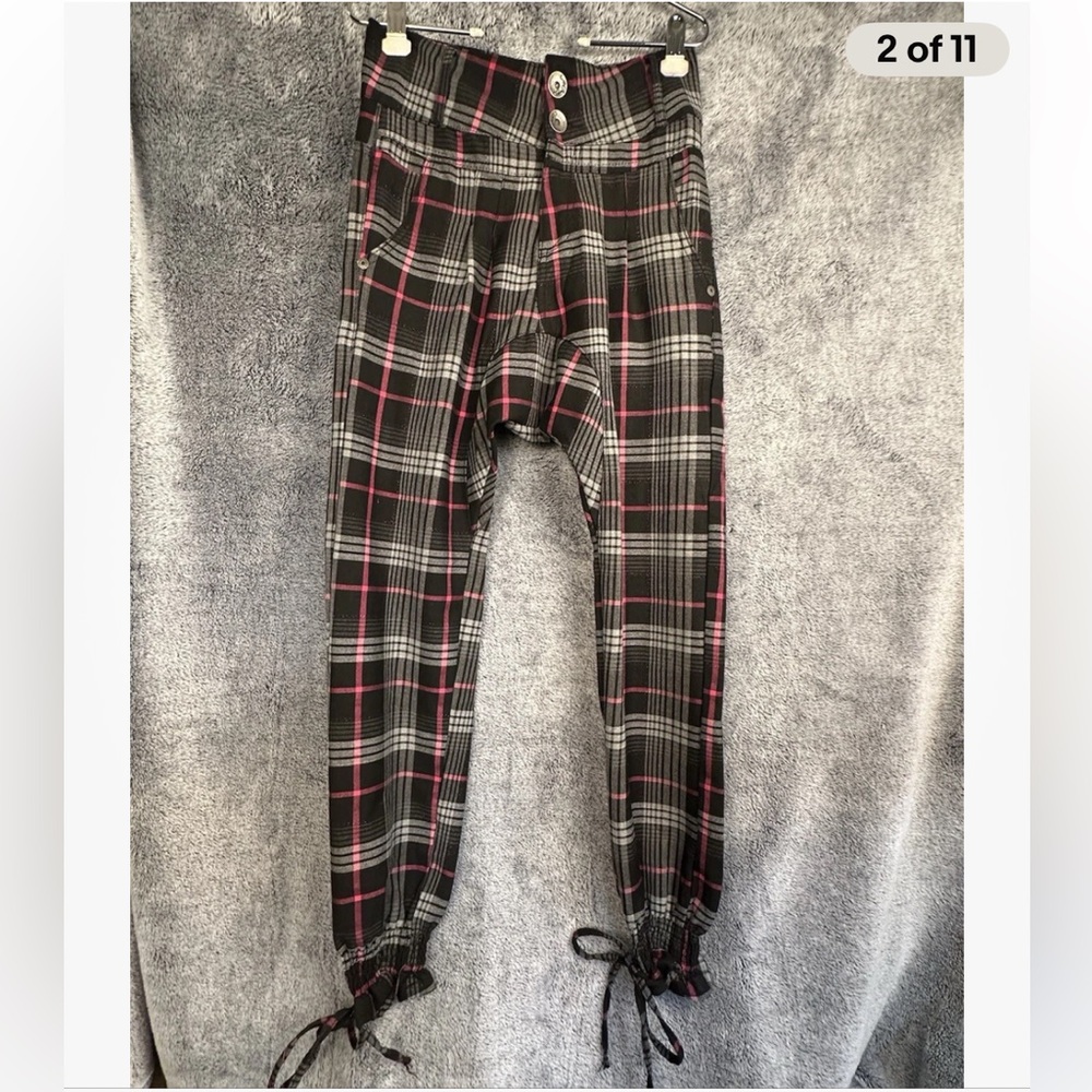 Vintage Ed Hardy Plaid Pink & Blk  Pants w harem inspired inseam Punk Rock